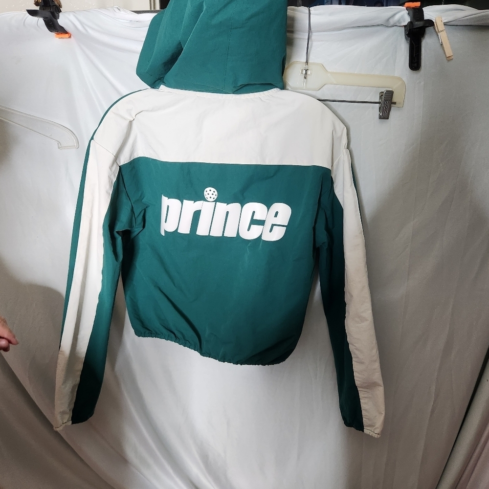 Prince Green Jacket Windbreaker Zip Hooded Cropped Logo - Picture 3 of 13